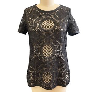 Sundance Black Lace Embroidered Motif Top
